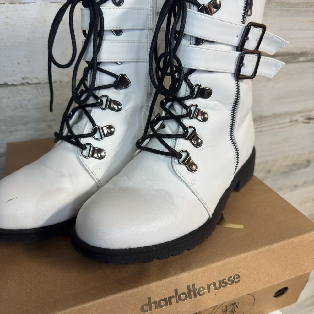 Charlotte Russe White Moto Boots